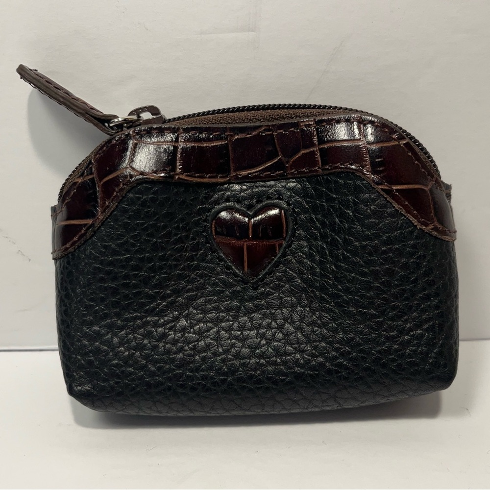 Brighton Coin Purse Wallet Leather Heart Black Brown Accent 4.5x3.5" NWOT